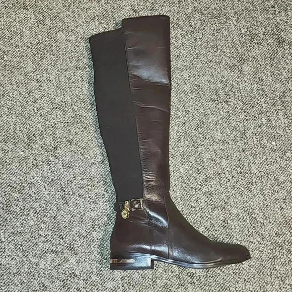 Michael Kors Aileen brown leather elastic back tall riding boots sz 7.5 - Picture 1 of 16